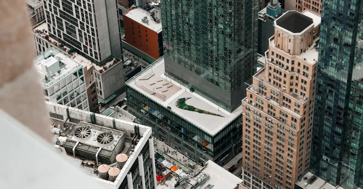 aerial view of tall structures